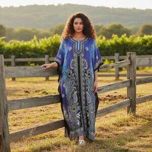 Gypsie Blu Women Floral Print Plus Size Kaftan Maxi Dress Night Gowns for Party